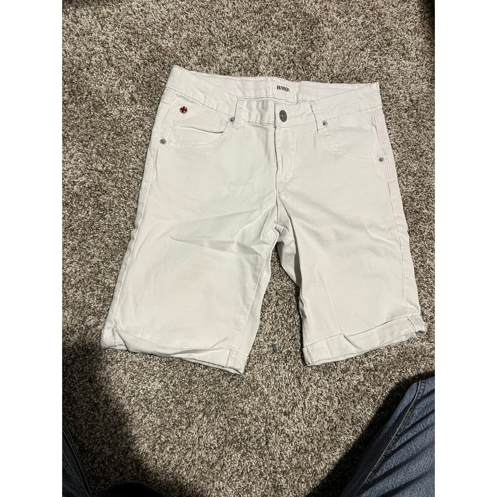 Hudson Kids White Denim Shorts Size 16 Stretch Cuffed Flap Pocket Summer